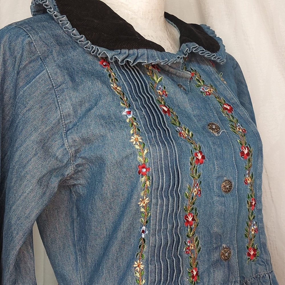 Rare Vintage 90s FADS Prairie Cottagecore Embroidered Denim Prairie Dream Dress - Picture 6 of 14
